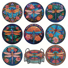 Load image into Gallery viewer, 8pcs Dragonfly DIY Diamond Painting Coasters Kits with Holder Wooden Coaster