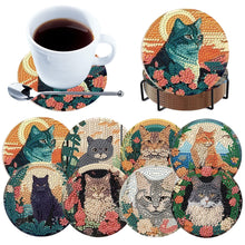 Load image into Gallery viewer, 8pcs Cat DIY Diamond Painting Coasters Kits with Holder Wooden Coaster Craft