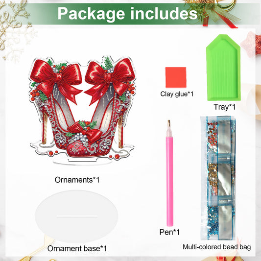 2D Flat Xmas High Heels DIY Acrylic Desktop Diamond Art Kits for Adults Beginner Christmas