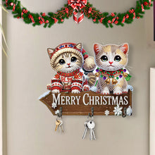 Load image into Gallery viewer, Welcome Home Christmas Cat Patterns Wood DIY Diamond Painting Art Hanging Hook