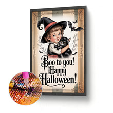 Load image into Gallery viewer, Diamond Painting - Full Round - Halloween Witch And Cat (30*45CM)