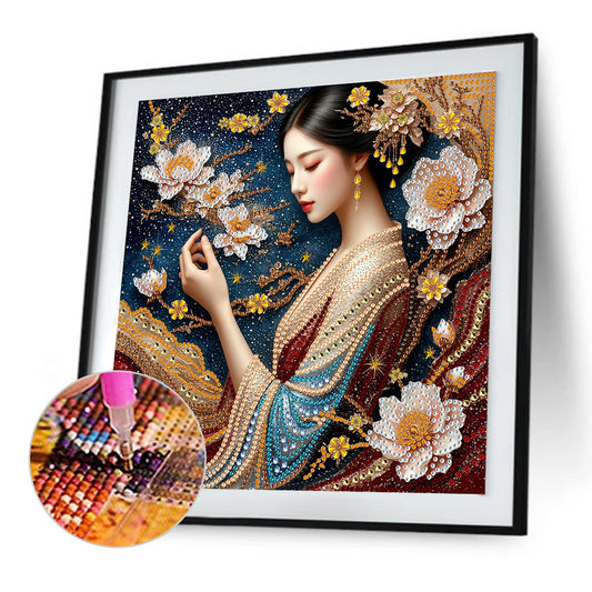 Diamond Painting - Partial Special Shaped - Traditional Style Girl (30*30CM)