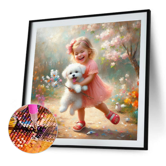 Diamond Painting - Full Round - Dog And Little Girl (40*40CM)