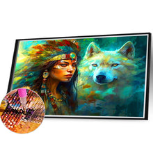 Load image into Gallery viewer, Diamond Painting - Full Round - The Indian, the White Wolf, and the Dreamcatcher (40*30CM)