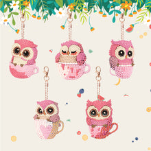 Load image into Gallery viewer, DIY Diamond Art Keychains Double Sided 5pcs Gem Keychains (Cup Owl Hatchling)