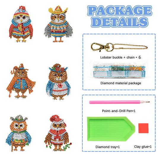 DIY Diamond Art Keychains Cartoon 6pcs (Ethnic Style Owl)