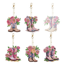Load image into Gallery viewer, DIY Diamond Art Keychains Cartoon 6pcs (Pink Floral Boots)