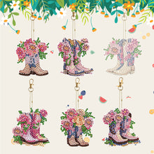Load image into Gallery viewer, DIY Diamond Art Keychains Cartoon 6pcs (Pink Floral Boots)