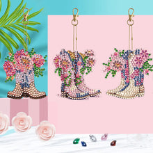 Load image into Gallery viewer, DIY Diamond Art Keychains Cartoon 6pcs (Pink Floral Boots)