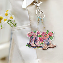 Load image into Gallery viewer, DIY Diamond Art Keychains Cartoon 6pcs (Pink Floral Boots)