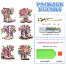 Load image into Gallery viewer, DIY Diamond Art Keychains Cartoon 6pcs (Pink Floral Boots)
