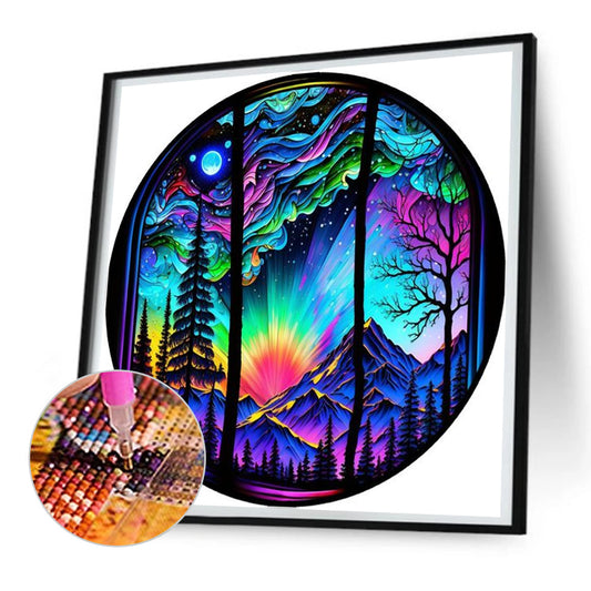Diamond Painting - Full Round - Round Card Aurora Night Scene (30*30CM)