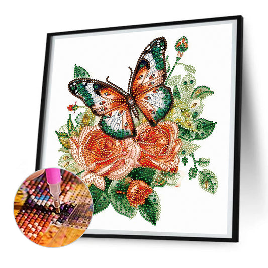 Diamond Painting - Partial Special Shaped - green butterfly (30*30CM)