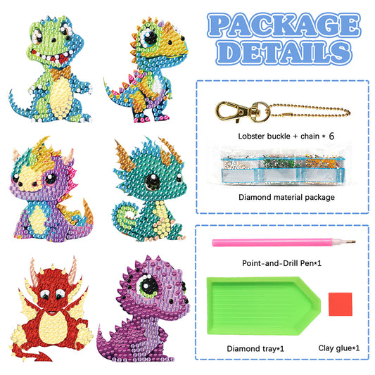 Diamond Dragon Painting Keychain Kits Double Sided 5PCS Cute Dinosaur Key Chains