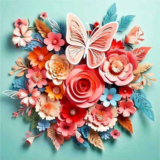 AB Diamond Painting - Full Square - butterfly and paper flower (40*40CM)