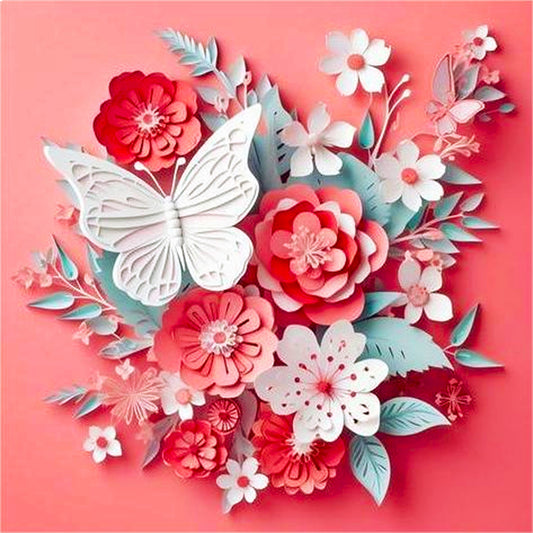 AB Diamond Painting - Full Square - butterfly and paper flower (40*40CM)