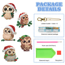 Load image into Gallery viewer, 5PCS Diamond DIY Gem Keychain Owl Shaped Double Sided Diamond Full Drill Keyring