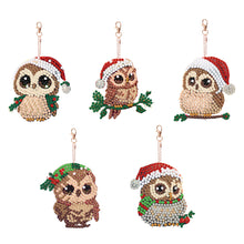 Load image into Gallery viewer, 5PCS Diamond DIY Gem Keychain Owl Shaped Double Sided Diamond Full Drill Keyring