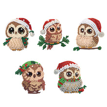 Load image into Gallery viewer, 5PCS Diamond DIY Gem Keychain Owl Shaped Double Sided Diamond Full Drill Keyring