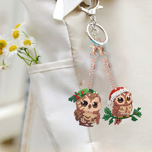 Load image into Gallery viewer, 5PCS Diamond DIY Gem Keychain Owl Shaped Double Sided Diamond Full Drill Keyring