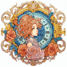 Load image into Gallery viewer, Diamond Painting - Partial Special Shaped - clock with brunette girl (30*30CM)