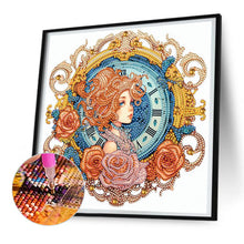 Load image into Gallery viewer, Diamond Painting - Partial Special Shaped - clock with brunette girl (30*30CM)