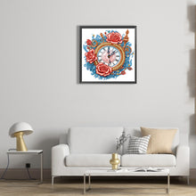 Load image into Gallery viewer, Diamond Painting - Partial Special Shaped - Clock and blue vine roses (30*30CM)