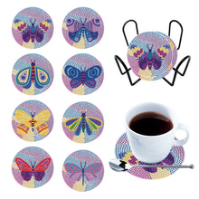 Load image into Gallery viewer, 8PCS Diamond Painting Art Coaster Kits Vivid Butterfly with Holder Special Shape