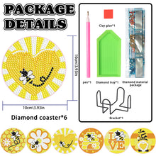 Load image into Gallery viewer, Wooden Diamond Crafts Coasters Bee Gnome with Holder Doughnut 6/8PCS Sweet Fruit