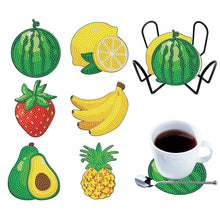 Load image into Gallery viewer, Wooden Diamond Crafts Coasters Bee Gnome with Holder Doughnut 6/8PCS Sweet Fruit