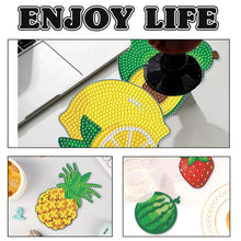 Load image into Gallery viewer, Wooden Diamond Crafts Coasters Bee Gnome with Holder Doughnut 6/8PCS Sweet Fruit