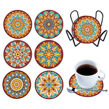Load image into Gallery viewer, 6PCS Diamond Crafts Coasters with Holder Wooden Diamond Art Coaster Kits Mandara