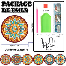 Load image into Gallery viewer, 6PCS Diamond Crafts Coasters with Holder Wooden Diamond Art Coaster Kits Mandara