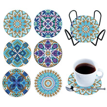 Load image into Gallery viewer, 6PCS Diamond Crafts Coasters with Holder Wooden Diamond Art Coaster Kits Mandara