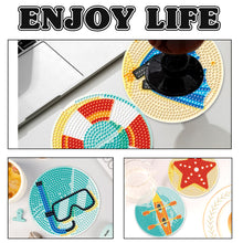 Load image into Gallery viewer, 6PCS Diamond Painting Art Coasters with Holder Wooden (Beach Holiday)