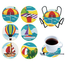Load image into Gallery viewer, 6PCS Diamond Painting Art Coasters with Holder Wooden (Beach Holiday)