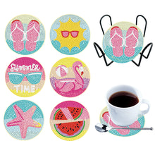 Load image into Gallery viewer, 6PCS Diamond Painting Art Coasters with Holder Wooden (Beach Holiday)