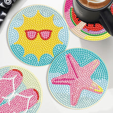 Load image into Gallery viewer, 6PCS Diamond Painting Art Coasters with Holder Wooden (Beach Holiday)