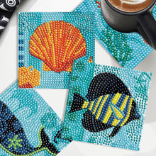 Load image into Gallery viewer, 6PCS Diamond Painting Art Coasters with Holder Wooden (Marine Life)