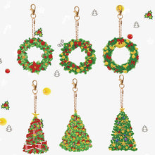 Load image into Gallery viewer, Double Sided Diamond Painting Keychains Special Shape 6PCS (Xmas Tree)