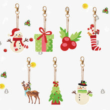 Load image into Gallery viewer, Double Sided Diamond Painting Keychains Snowman Special Shape Elk 7PCS Xmas Tree