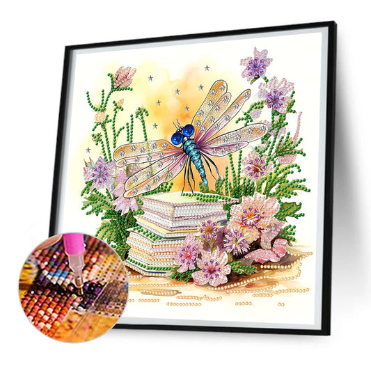 Diamond Painting - Partial Special Shaped - Flowers and Dragonflies (30*30CM)