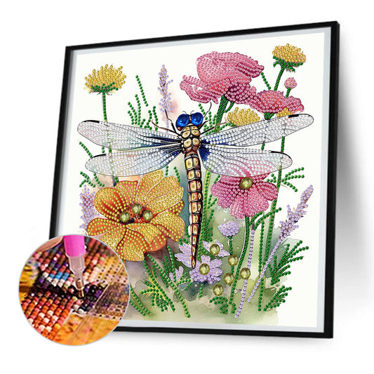 Diamond Painting - Partial Special Shaped - Flowers and Dragonflies (30*30CM)