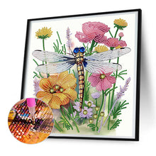 Load image into Gallery viewer, Diamond Painting - Partial Special Shaped - Flowers and Dragonflies (30*30CM)
