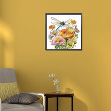 Load image into Gallery viewer, Diamond Painting - Partial Special Shaped - Flowers and Dragonflies (30*30CM)