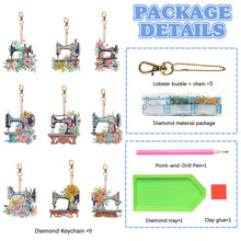 Load image into Gallery viewer, 9PCS Full Drill Keyring Sewing Machine Double Sided Rhinestone Painting Pendant
