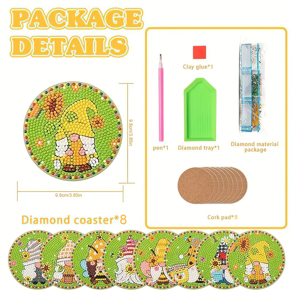 Diamond Painting Art Coaster Kit Special Shape (8PCS Garden Gnome)