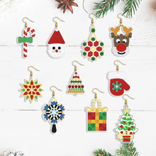 Load image into Gallery viewer, 10Pairs Round Double Sided Diamond Painting DIY Earring Making Kit Elk Christmas