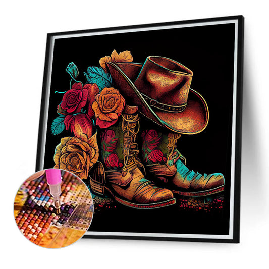 Diamond Painting - Full Round - floral cowboy boots (40*40CM)