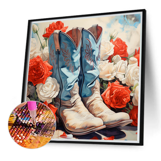 Diamond Painting - Full Round - floral cowboy boots (40*40CM)